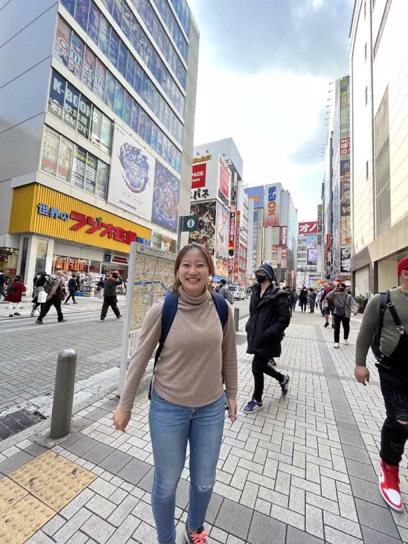 Walking along the main shopping street in Akihabara, Tokyo