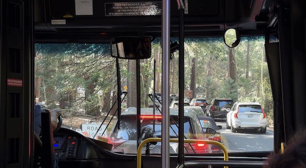 summer traffic in Yosemite Valley - view from the shuttle