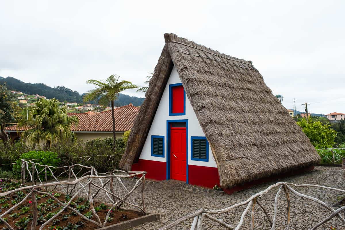 Traditional triangular thatched house in Santana