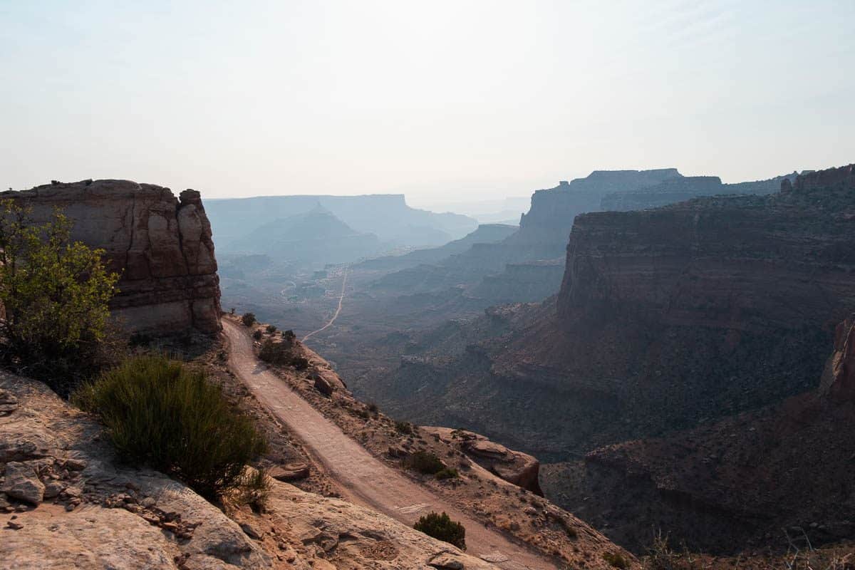 Shafer Trail switchbacks descending the canyon at Shafer Canyon Overlook