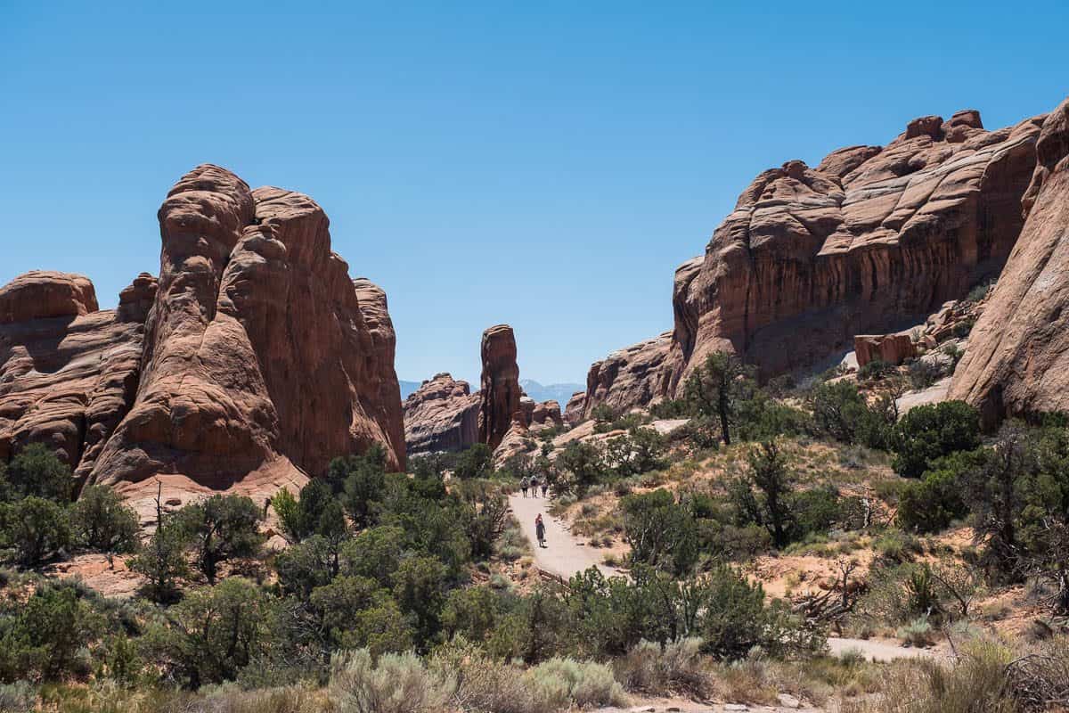 Wide view of the sandstone fins on the Devils Garden trail in Arches National Park