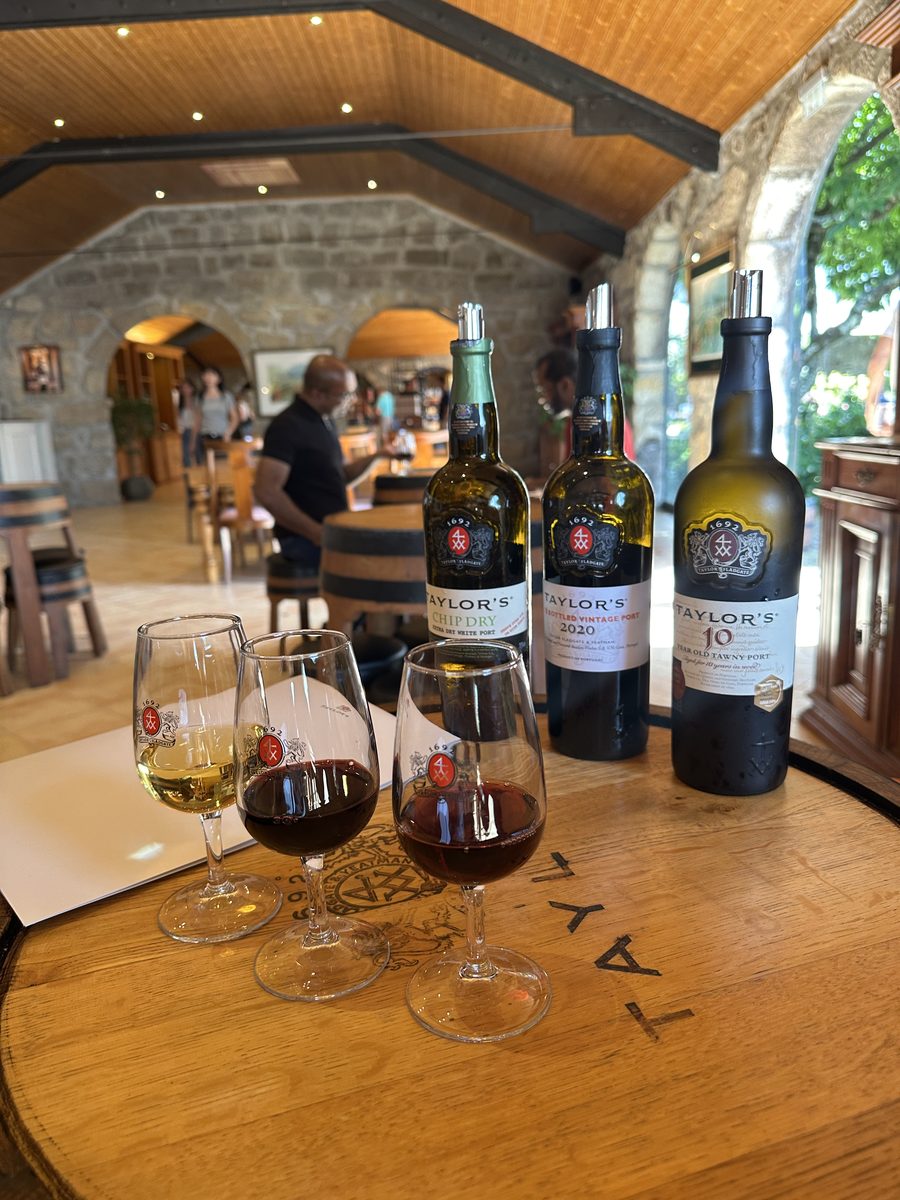 Taylors port tasting flight with Chip Dry, Late Bottled Vintage and 10 Year Old Tawny